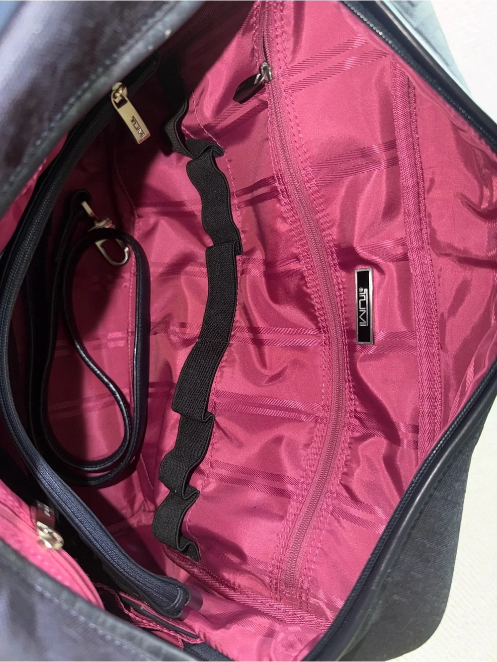 Tumi Navy Textured Laptop Brief with Leather Trim